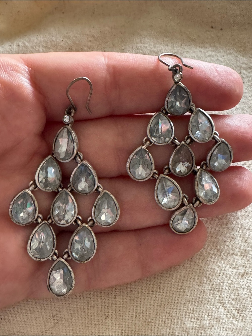 J. Crew Silver Teardrop Cluster Earrings with Clear Stones